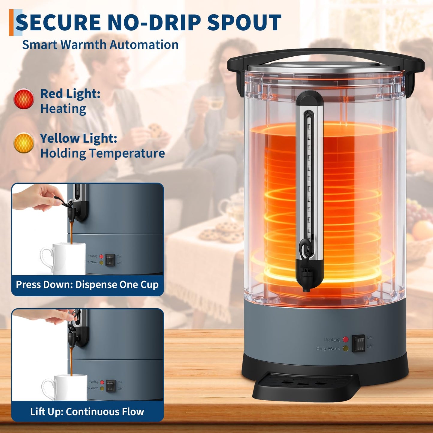 14L/100 Cups Coffee Urn-3.2 Gallon Double Wall Commercial Coffee Maker Large Capacity Hot Coffee Dispenser Stainless Steel Hot Water Urn Catering Buffet Parties Weddings Gathering Easy Clean