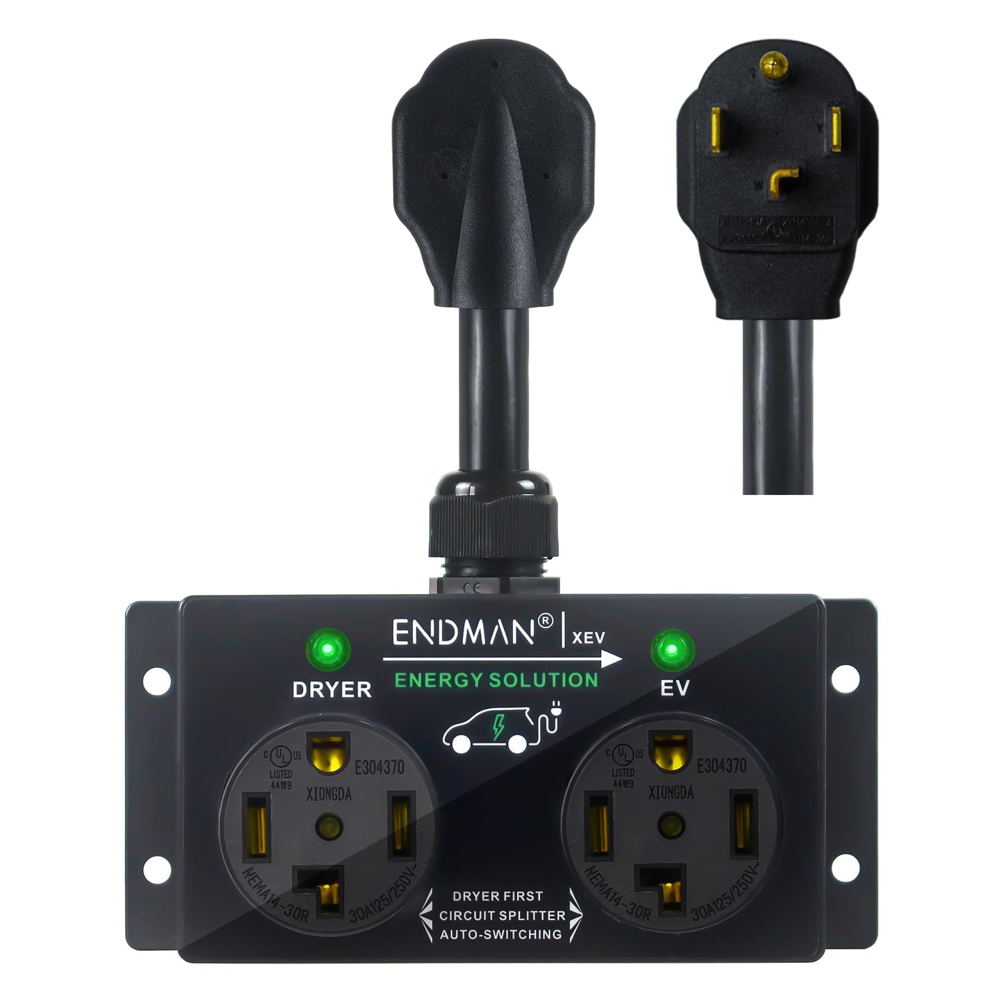 ENDMAN Automatic Power Switch for Dryer and EV Charger (NEMA 14-30P Only) - Intelligent Splitter Sharing 240V Outlet - Level 2 Home Charging Station for Renters - Compatible with Tesla & All EVs