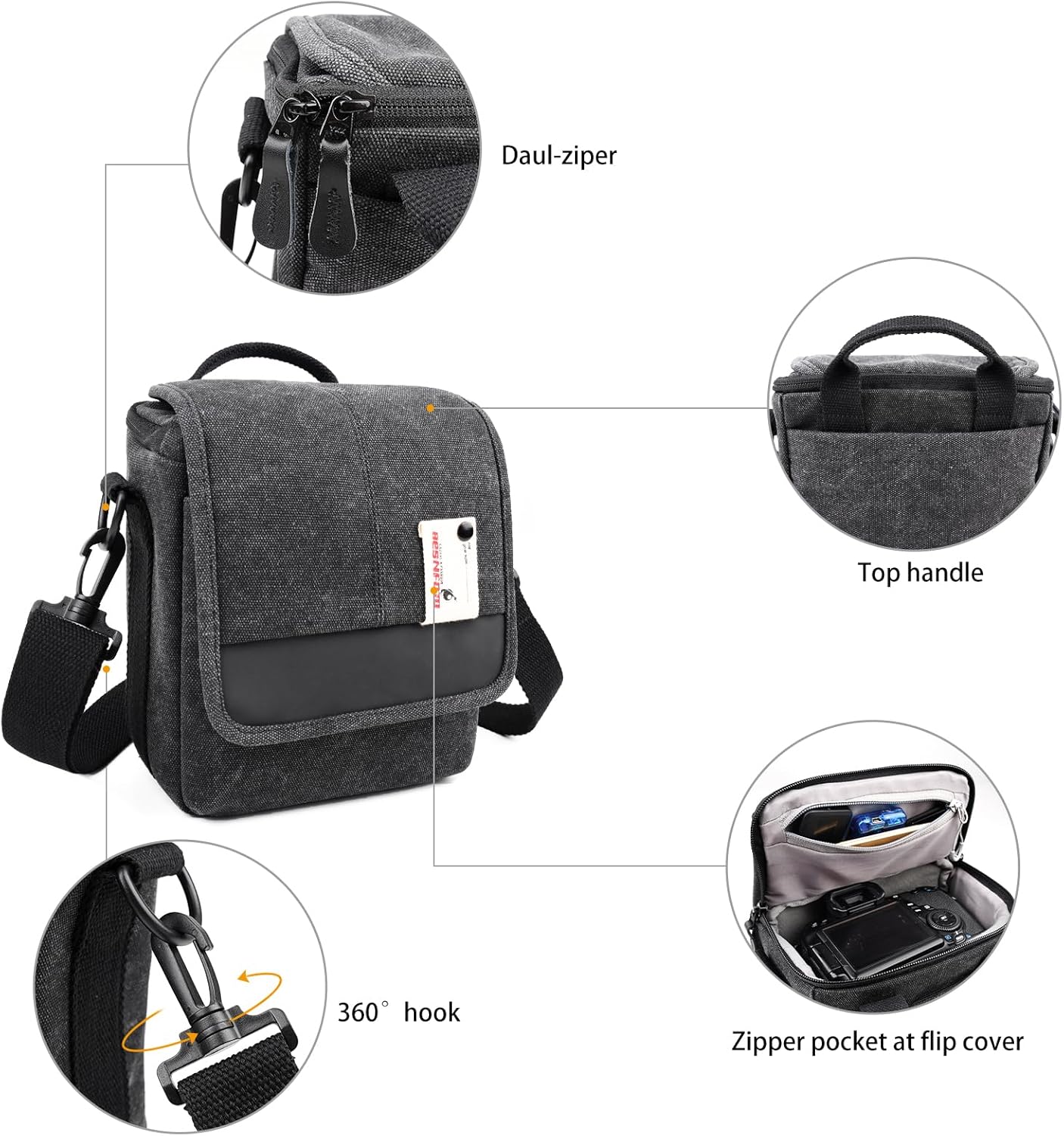 Small Black Messenger Camera Bag for Canon - Compact Shoulder Case