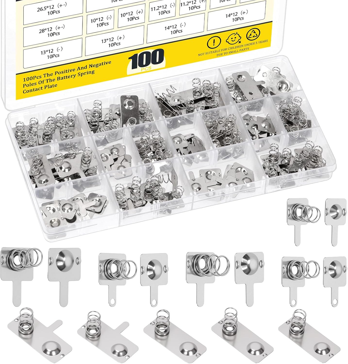 Mardatt 100Pcs Battery Springs AA, Battery Negative and Positive Nickle Plated Conversion Spring Contact Plate