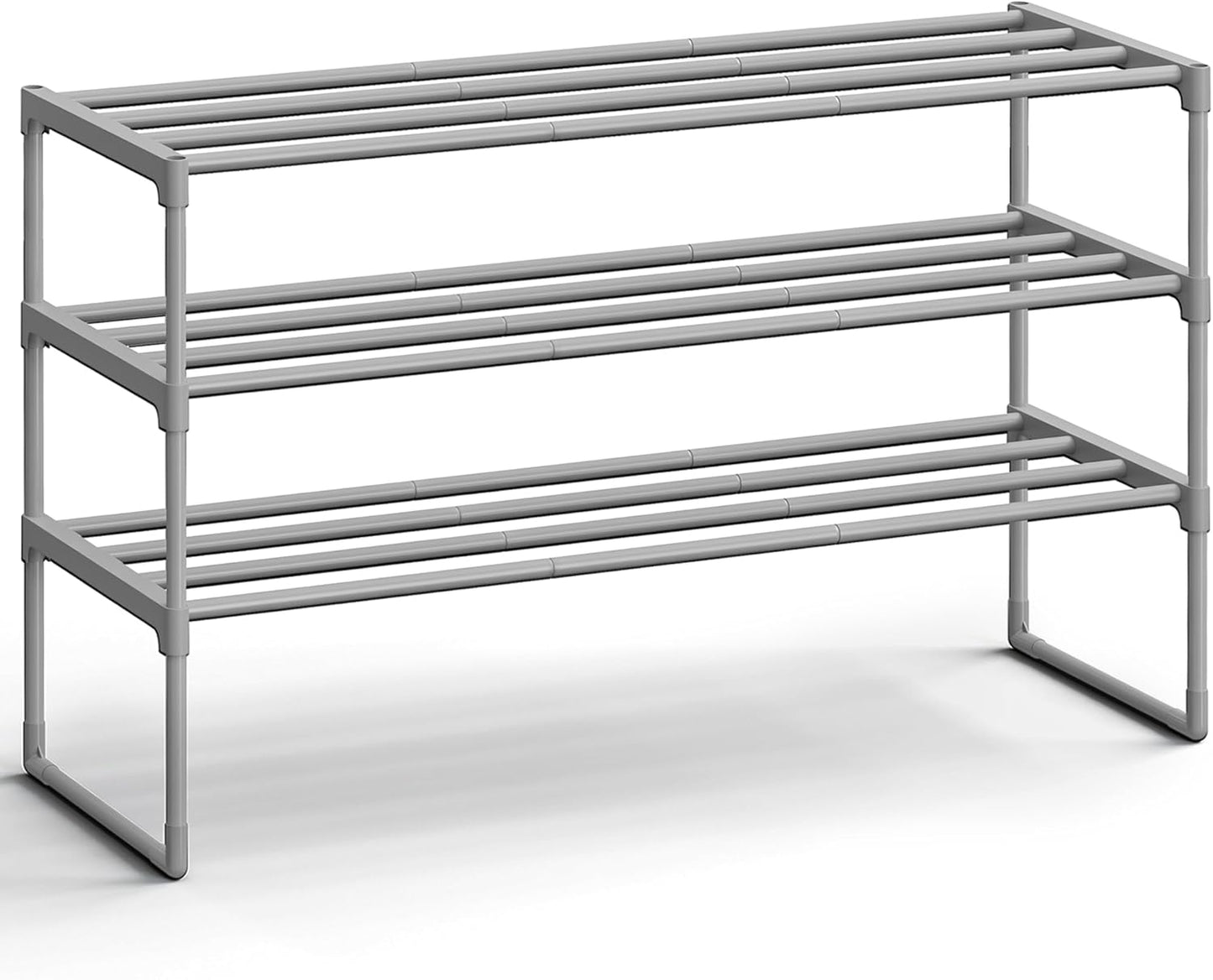 SONGMICS 3-Tier Shoe Rack - Stackable Metal Organizer for 16-20 Pairs | Gray, 11.8 x 36.2 x 21.7 Inches
