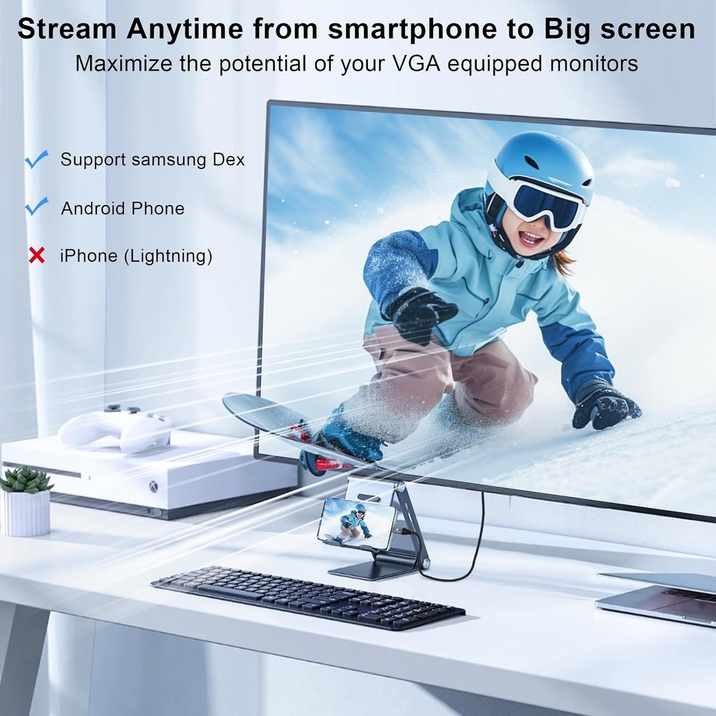 Thzzhnno 3.3FT, 1080P@60Hz USB C to VGA Cable USB Type C to VGA Conversion for Laptops, Mobile Phones, Tablets