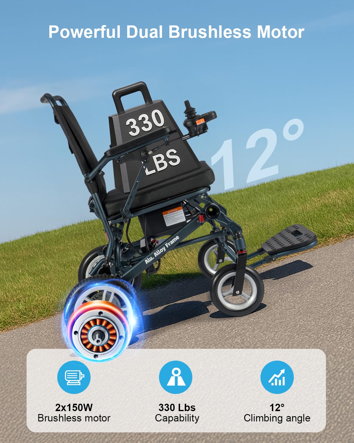 TOPIOM Electric Wheelchairs for Adults, Lightweight Foldable Motorized Electric Wheelchair for Seniors All Terrain Wheelchairs, 330lbs Support Brushless Motor & Airline Approval
