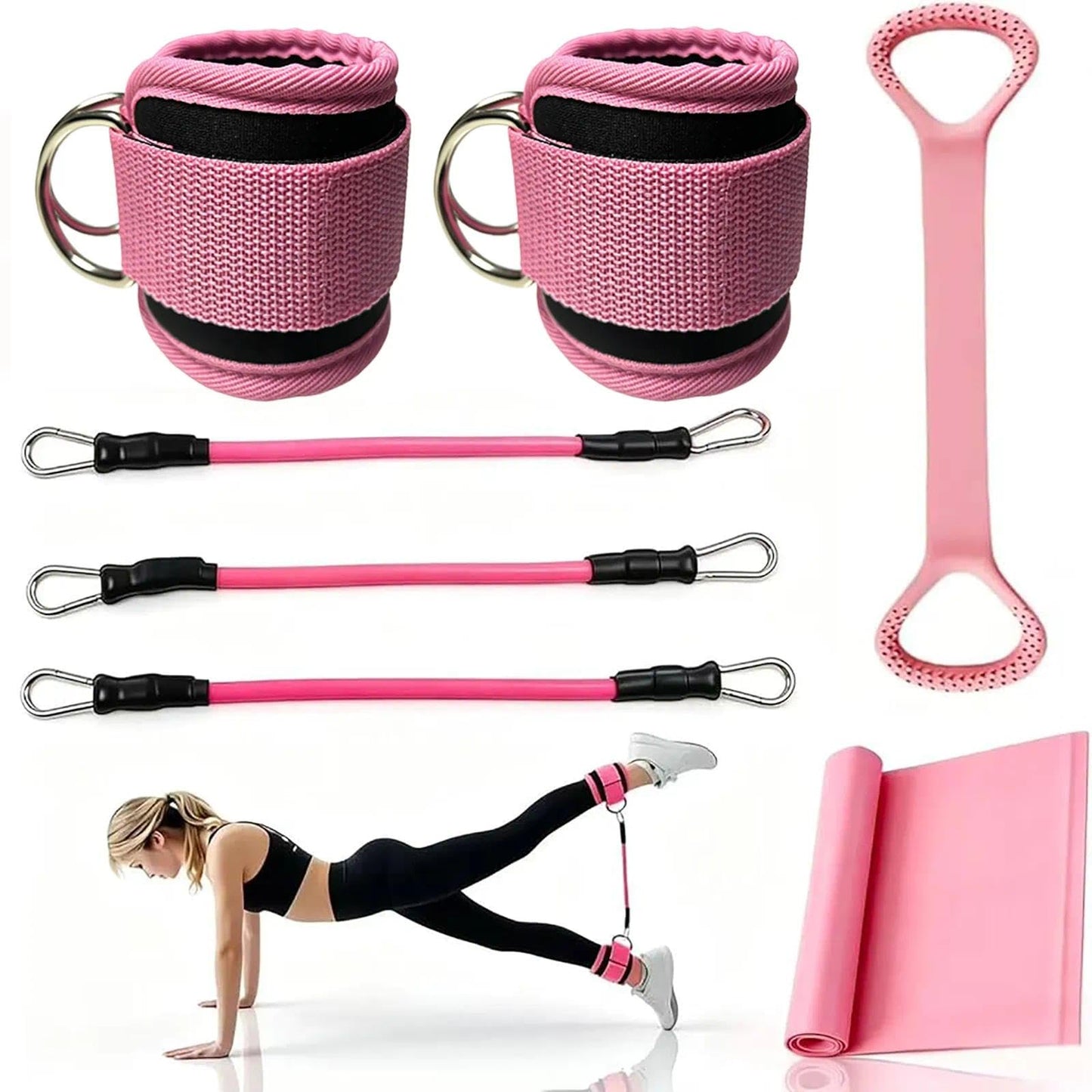 Ankle Resistance Bands with Cuffs (Pink Set)