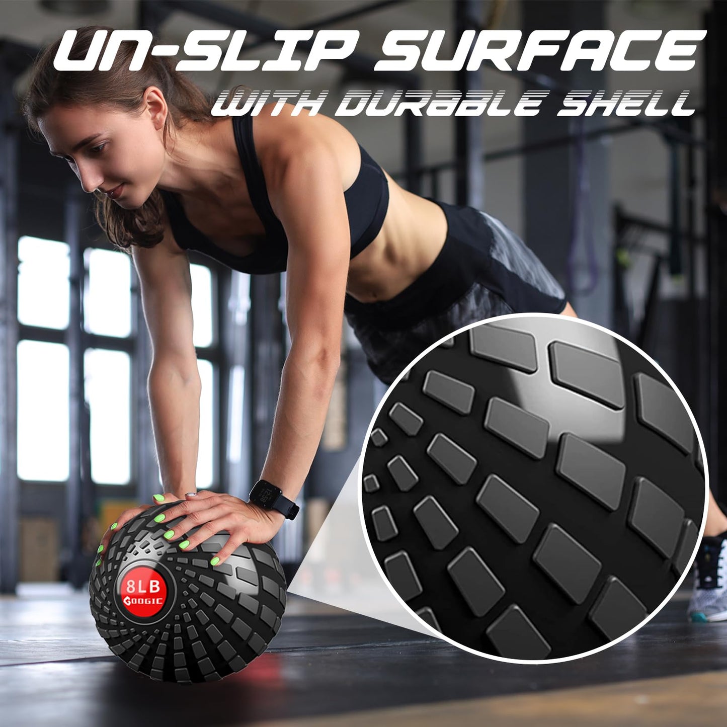 GOOGIC Slam Ball 8 lbs Medicine Ball Weighted Balls for Exercise and Workout, Strength, Cardio, Cross-Training and Core Workouts (8LB - Black)