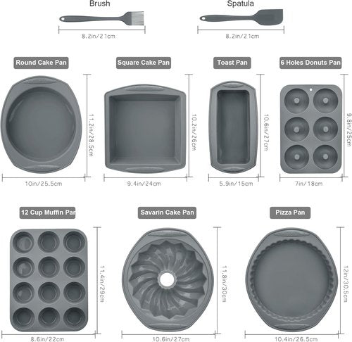 Aschef 9-In-1 Nonstick Silicone Baking Set - Versatile Bakeware Kit for Muffins, Cakes & More | Heat Resistant Molds & Tray