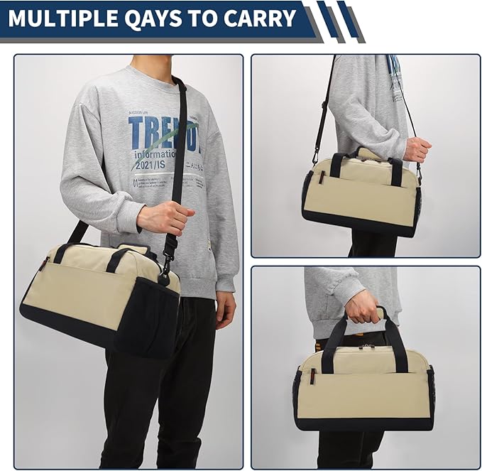 Small Gym Bag with Wet Pocket - 14 inch Mini Duffle Bag for Men & Women Lightweight Carry On Bag for Travel Sport - Camel