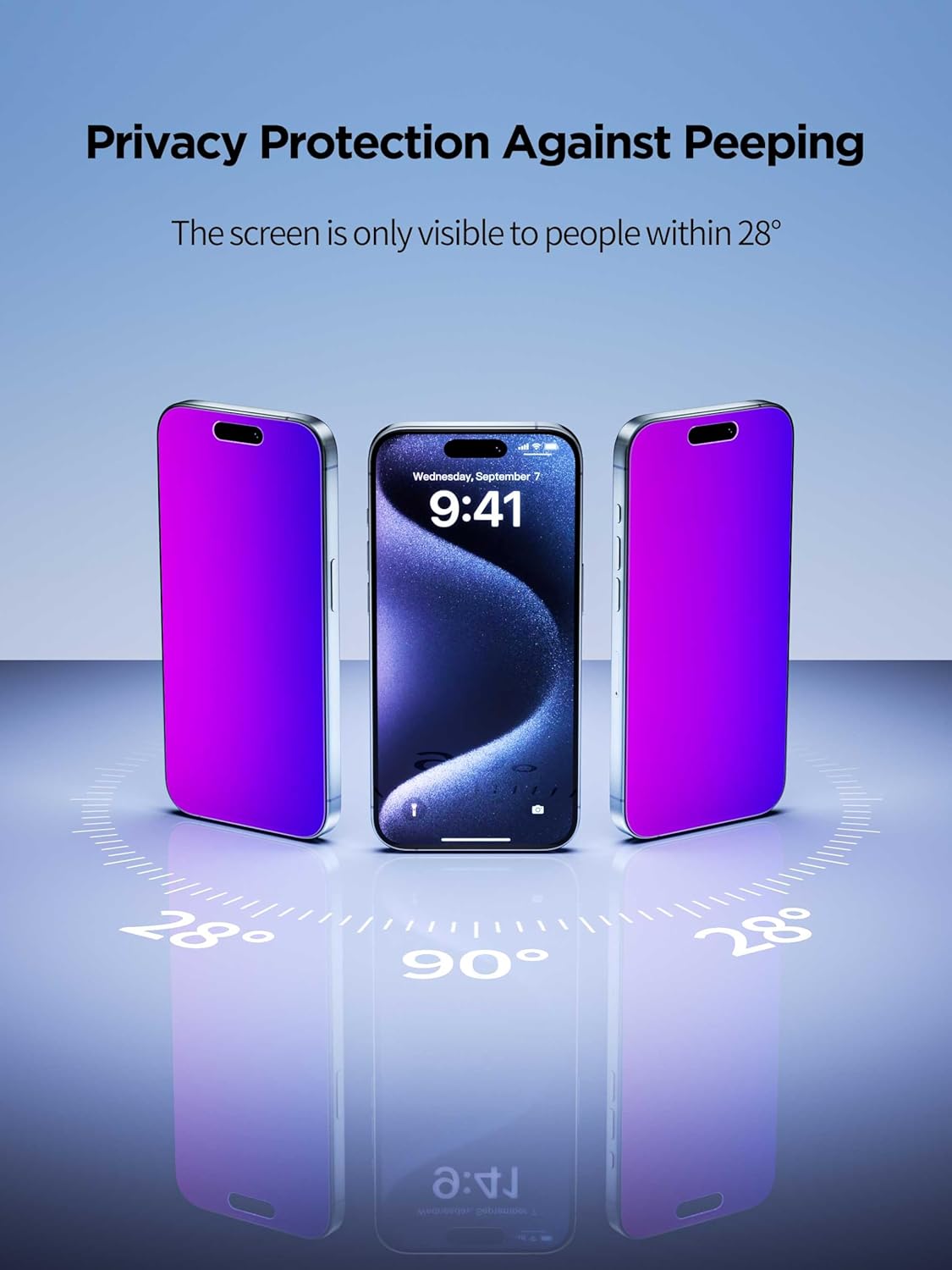 16 6.9 Inch, PDDKISS Compatible for iPhone Pro Max Privacy Screen Protector Tempered Glass Purple Gradient Anti Spy