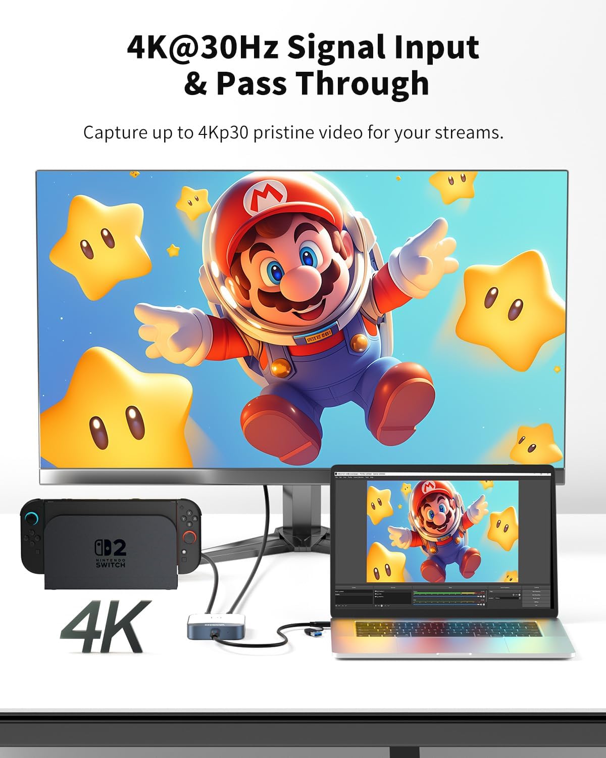 VANGREE 4K 3.0 1080P 60FPS 2/PS5/Xbox/OBS/Camera/PC Capture Card for Nintendo Switch, Audio Video Capture Card, USB C
