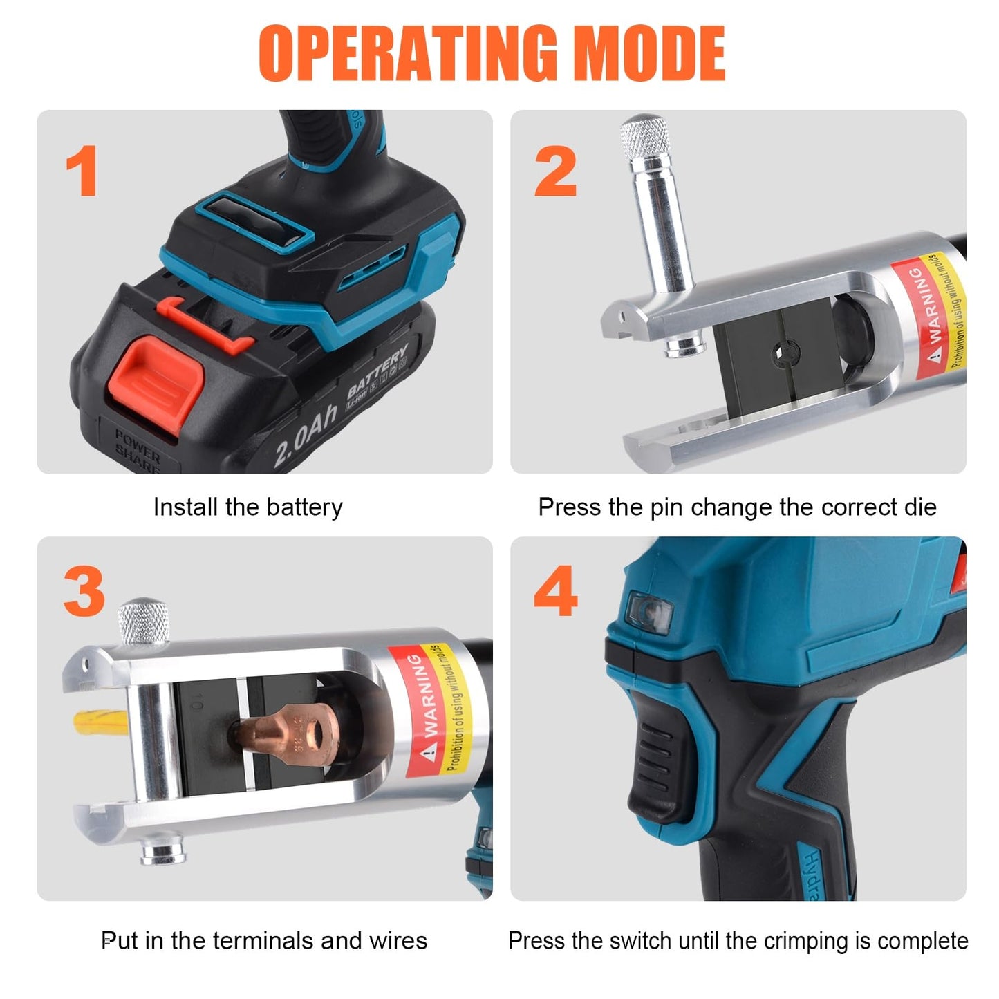 JIGONGSUN Electric Hydraulic Crimping Tool, Battery Cable Crimper Tool, 10 Ton Wire Crimpers Electrical, Rang 6AWG-600MCM and Electrical Wire Lugs Tool 12 Pairs of Dies (JGS-240)