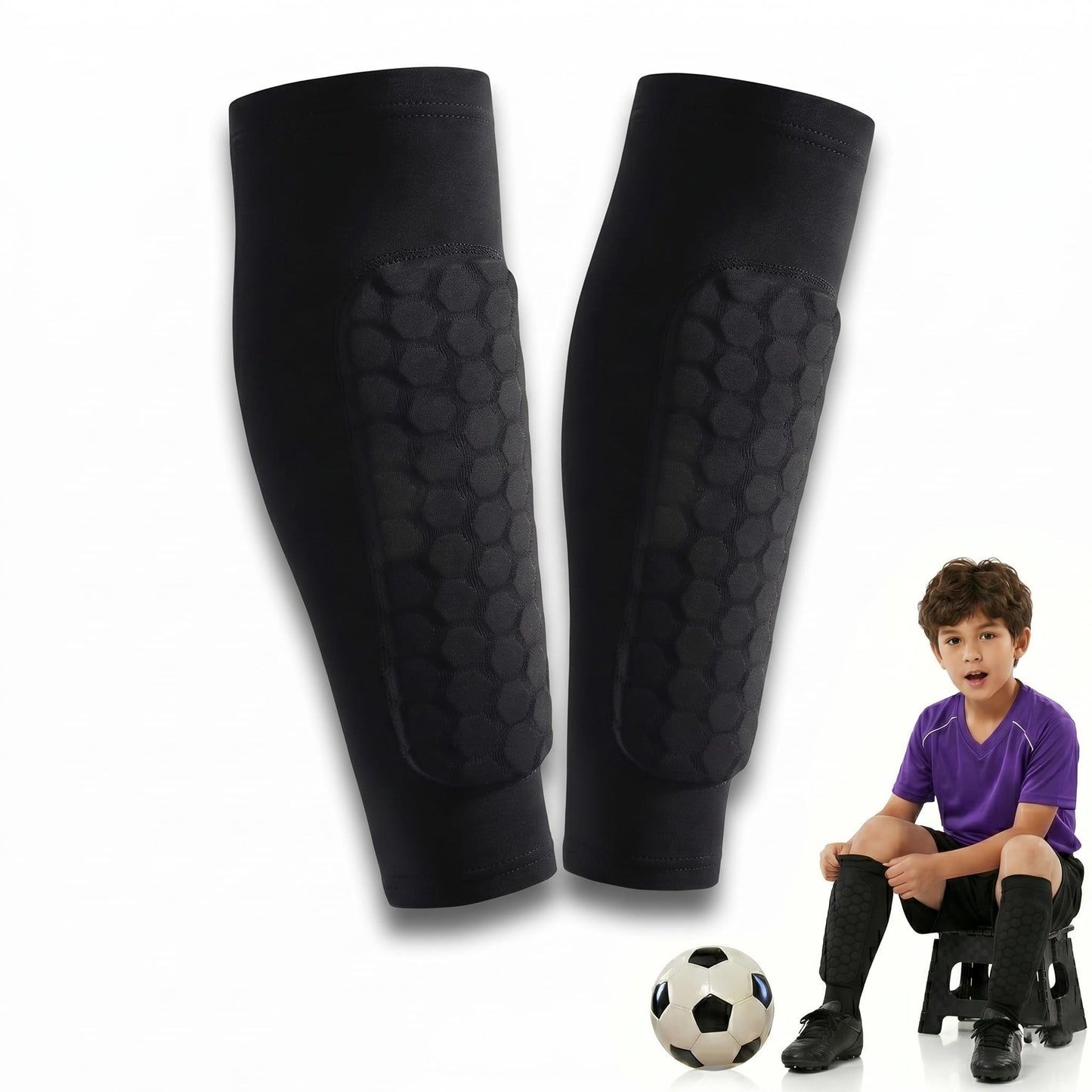 Soccer Shin Guards Shin Pads for Kids Youth Adult, Ski Shin Guards Calf Compression Sleeve with Honeycomb Pads, Lightweight Calf Protective Gear for Football Soccer (Black, Small)
