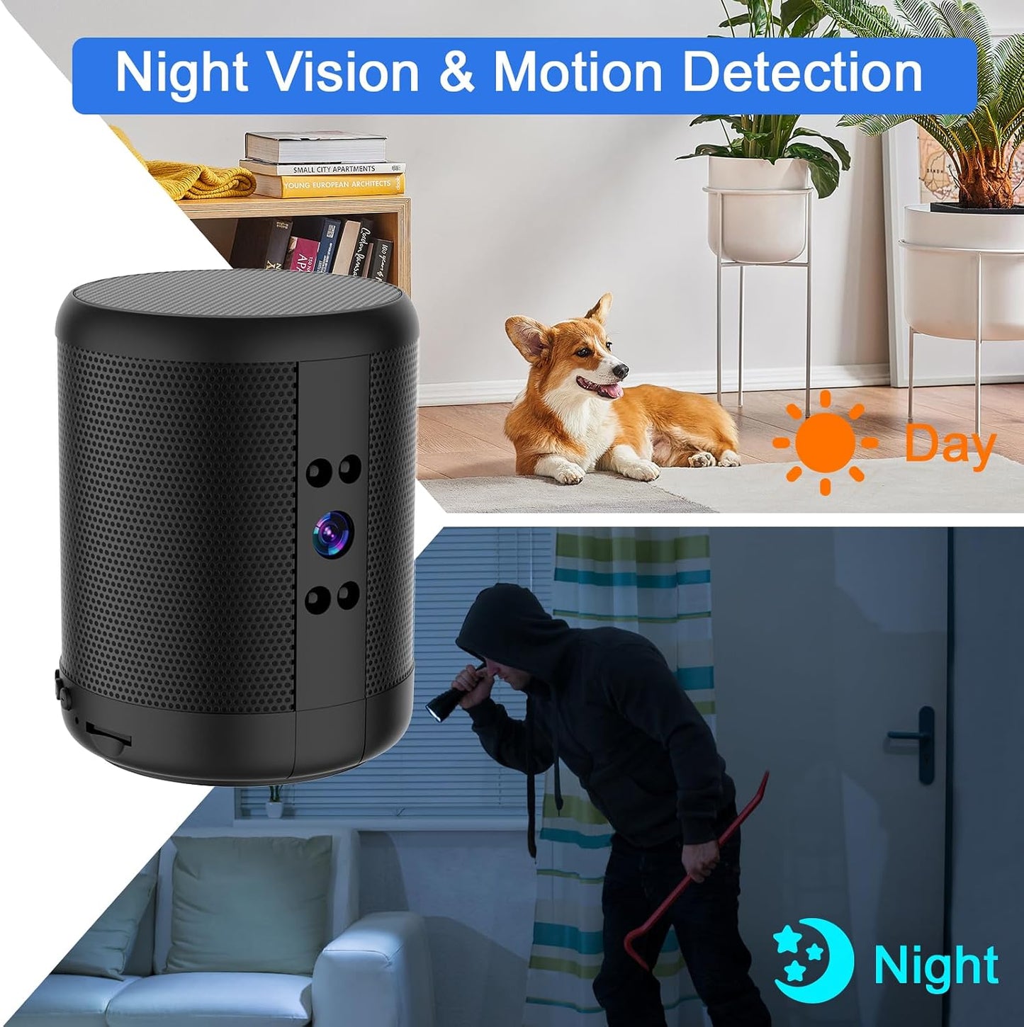 TnoxHD 24/7 Indoor Camera Bluetooth Speaker, HD Wireless Home Security Camera with Night Vision, Motion Detection