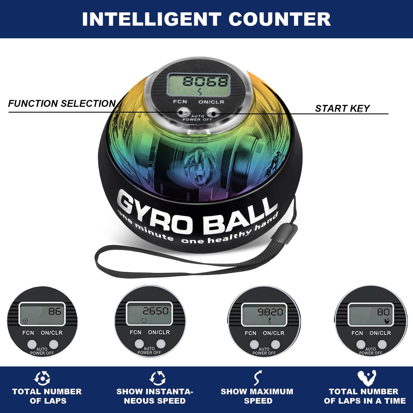 Torque Ball Hand Exerciser, Grip Strength Trainer & Auto-Start Wrist Power Gyro Ball with LED Lights, Forearm/Wrist Strengthener and Finger Exerciser for Dexterity Training, Digital Display