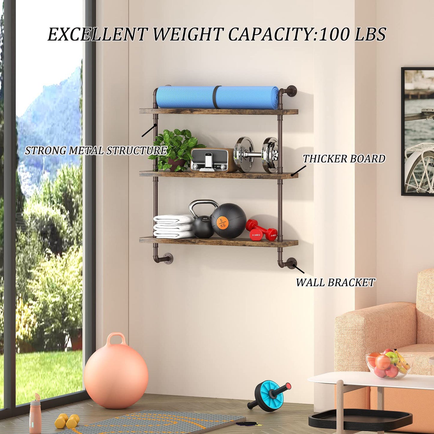 Helsin 24inch Industrial Pipe Shelving and 32inch Industrial Pipe Shelves Product Bundle