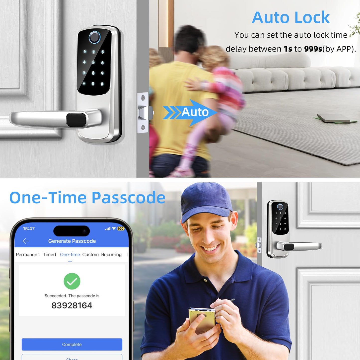 Smart Door Lock with Handle,Keyless Entry & Remote Access,Fingerprint Keypad Exterior Lock,Smart Locks for Front Door,Home,Airbnb & Rental,Electronic Deadbolt Lock,One-Time Password with TT Lock