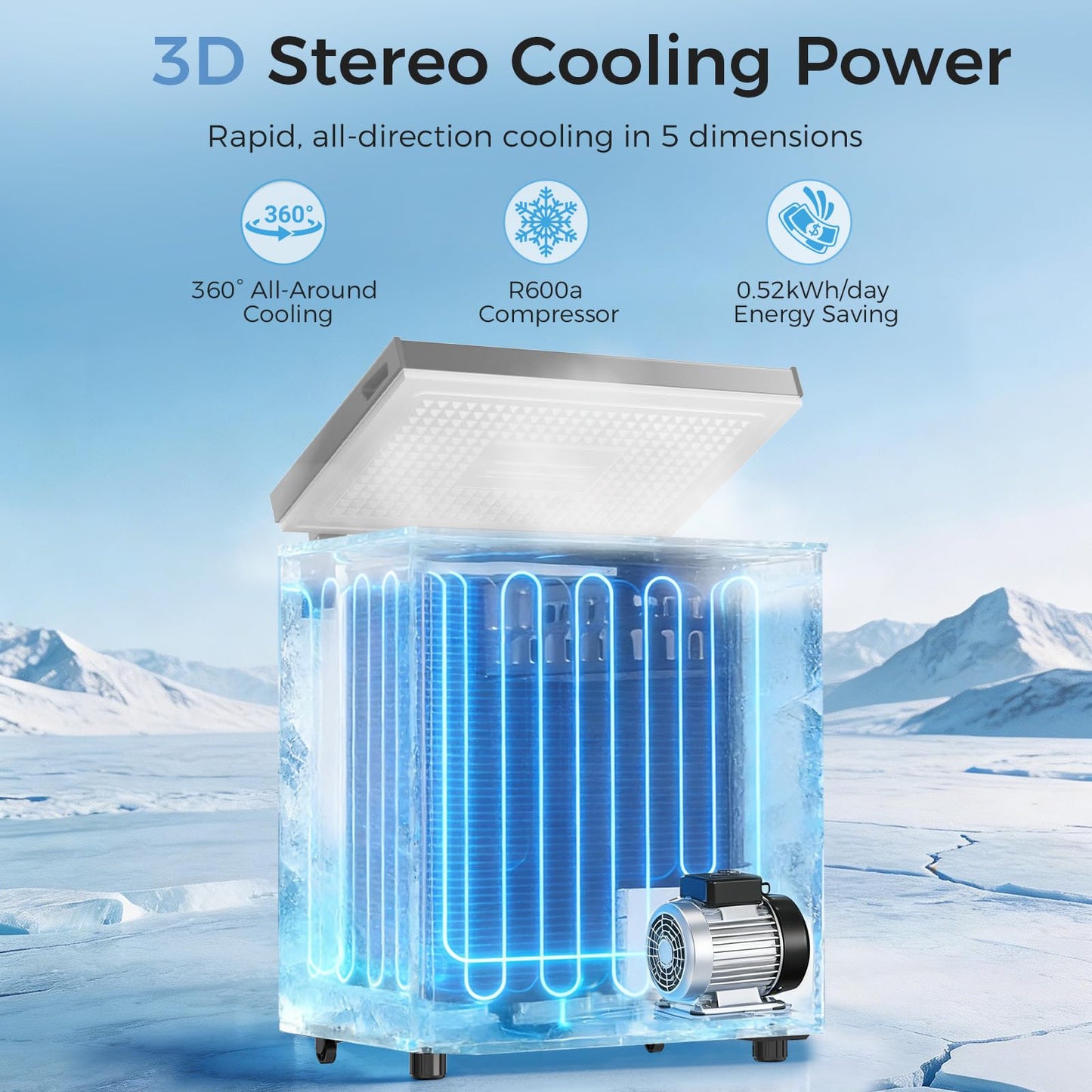 OSTBA 5.3 Cu.Ft Chest Freezer, Large Capacity Deep Freezer with 2 Removable Baskets, Bottom Wheels, 6-Level Temperature Control with Fast Freeze Mode, Energy Saving Quiet Freezer, Silver