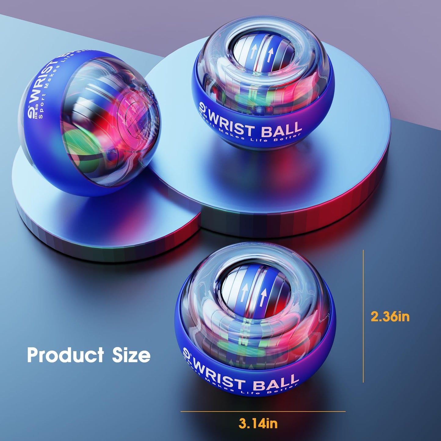 JIN BD Wrist Gyro Ball and Finger Skateboard Set – Self-Starting Forearm Exerciser for Grip Strength, Hand & Finger Exerciser, Home Gym, Workout, Rehabilitation，Colorful Light Blue