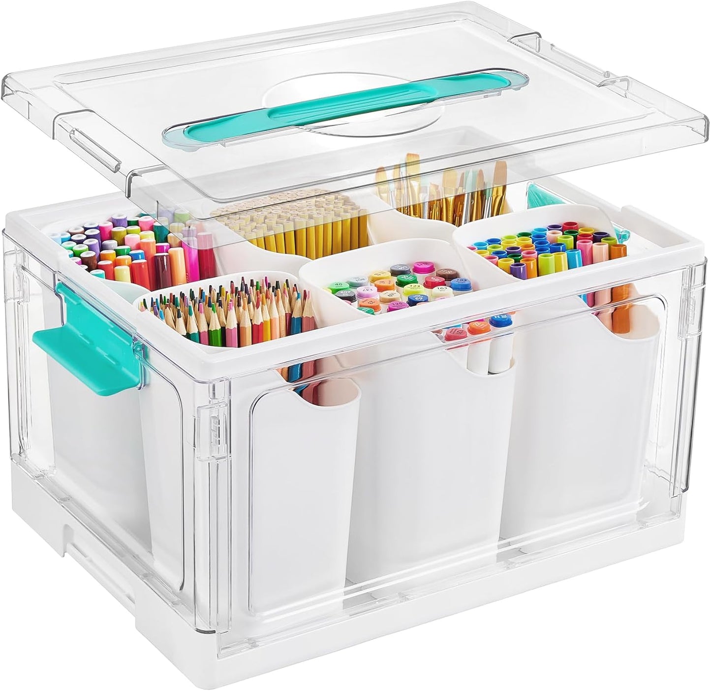 Vtopmart 24 QT Clear Plastic Craft Organizer - Art Supply Storage Box with 6 Detachable Inserts