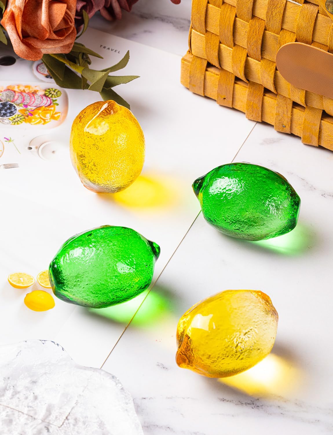 Skiennix Glass Lemon Figurine Collectibles - 2-Inch Decorative Fruit Ornaments for Home & Office
