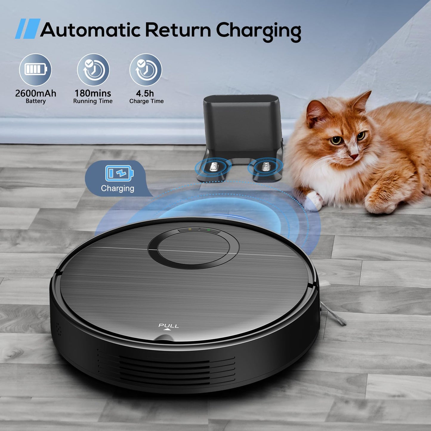 Robot Vacuum, 2 in 1 Robot Vacuum and Mop Combo for Pet Owners: Strong Suction, Anti-Tangle Brushless Inlet, Picks Up Dog & Cat Hair, Wet Mopping Removes Paw Prints, Auto-Recharge with Schedule