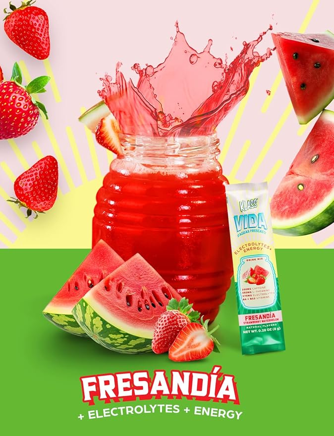 Hydration + Energy Electrolyte Drink Mix ??Strawberry Watermelon Agua Fresca Flavor | Sugar-Free Powder with Caffeine, L-Theanine, Coconut Water & Minerals | 15 Single-Serve Stick Packs