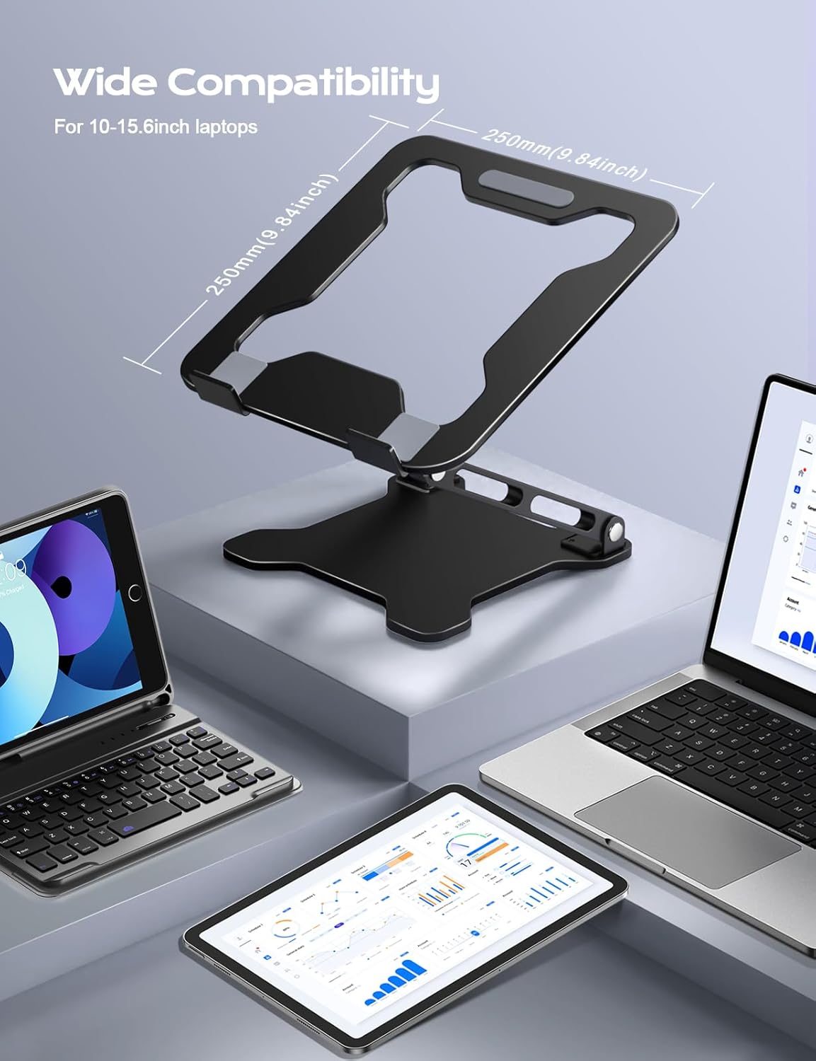 LOXP 10-15.6" Adjustable Laptop Stand for Desk, Metal Foldable Laptop Riser, Portable Ventilated Cooling Lectern