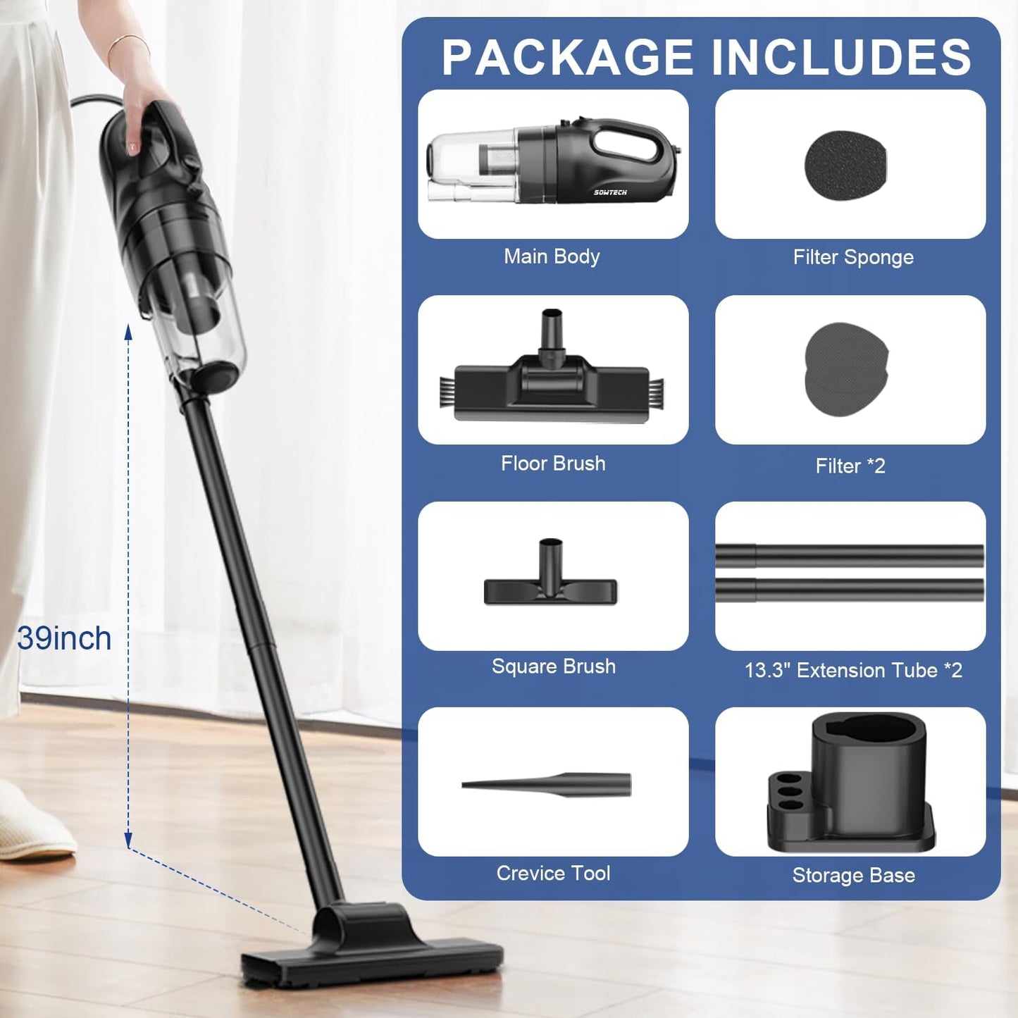 SOWTECH Corded Vacuum Cleaner - Powerful Suction Stick Vacuum for Home | 6-in-1 Lightweight & Handheld