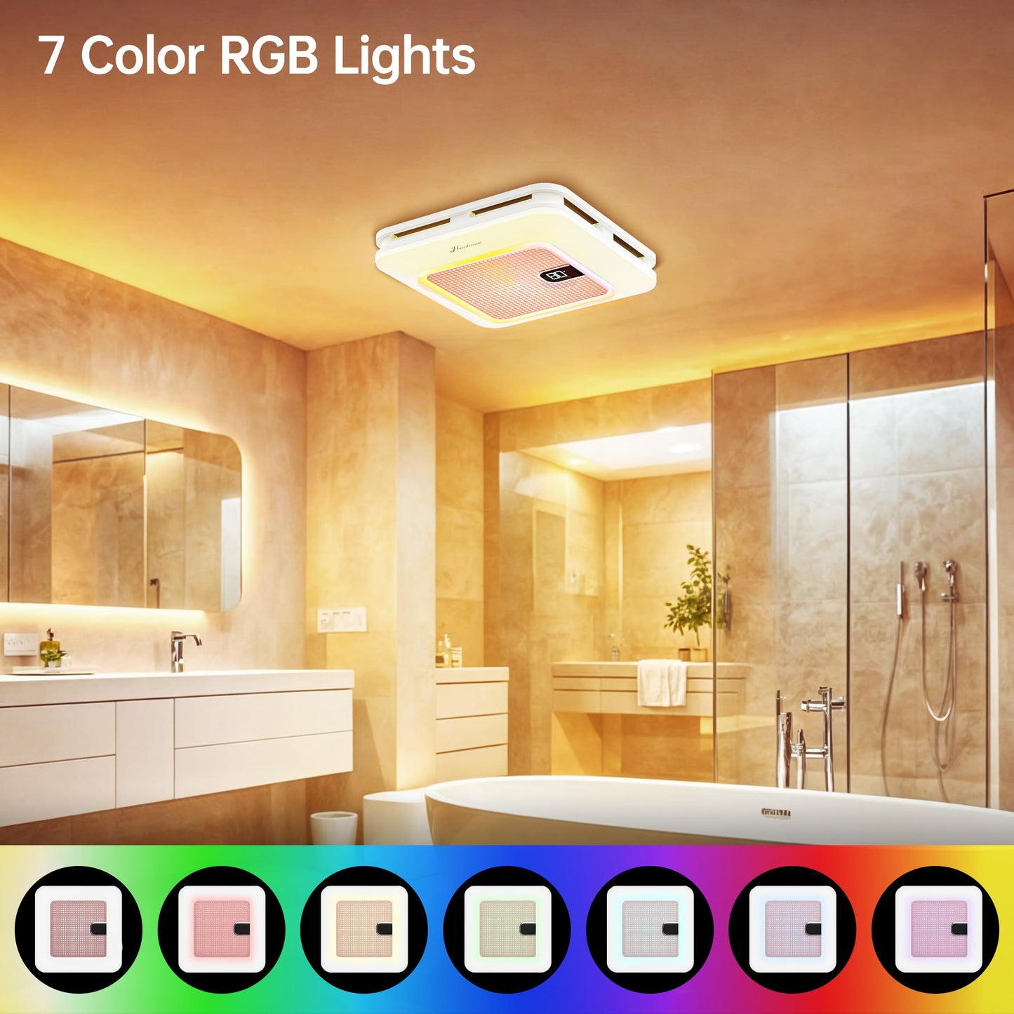 Hawkrown Bathroom Exhaust Fan with Bluetooth Speaker, 230 CFM 1.0 Sone Bathroom Exhaust Fan with Light, 3 Dynamic Light, 7 LED Color, 3 Color Temperatures, Nightlight,Remote, Easy Install