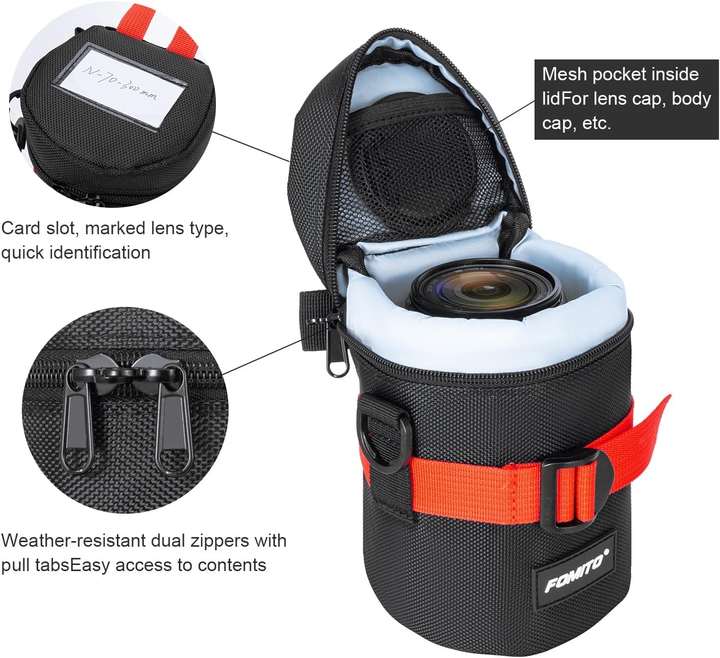 17-55mm/17-85mm,EF 35mm f2, 18-200mm/18-105mm/18-300mm, 56mm f1.2 3.94" 6.1"(D FOMITO Camera Lens Case Pouch Bag