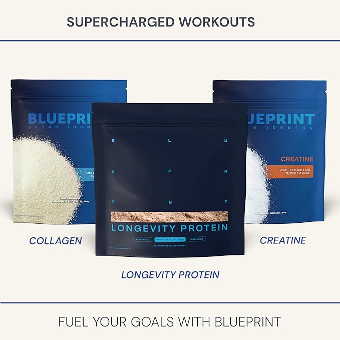 Blueprint Bryan Johnson Chocolate Protein Powder ??Vegan Plant-Based Supplement with Cocoa Powder ??Clean Ingredients ??26g Protein per Serving ??Non-GMO ??30 Servings