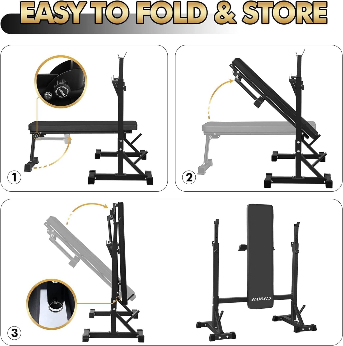 Bench Press, CANPA Olympic Weight Bench with Squat Rack Workout Bench Adjustable Barbell Rack Stand Strength Training Home Gym Multi-Function(dark black)