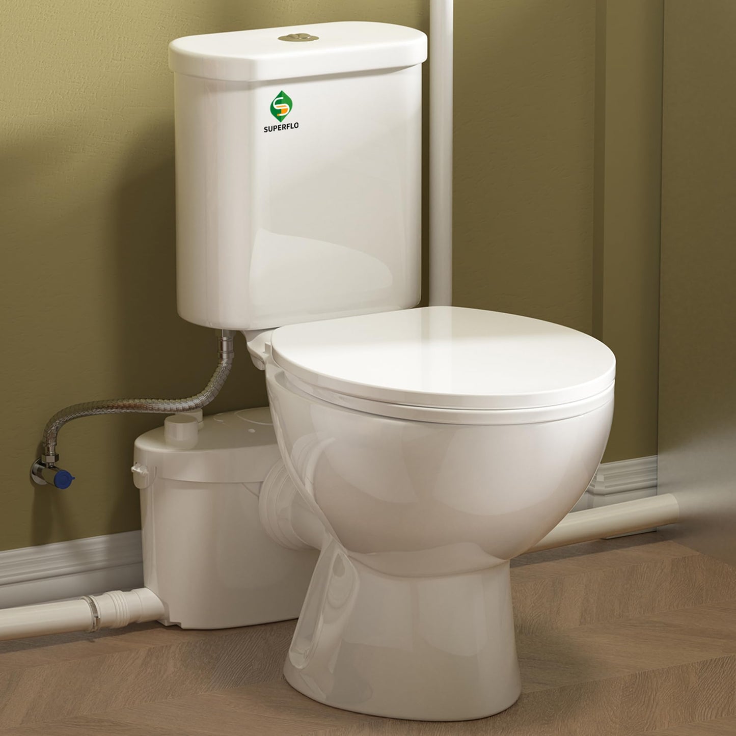 SUPERFLO 750W Macerating Toilet System Powerful Macerator Toilet Pump with 4 Water Inlets for Toilets, Sink & Shower, Upflush Toilet for Basement, Garage & Small Bathrooms - Easy Installation