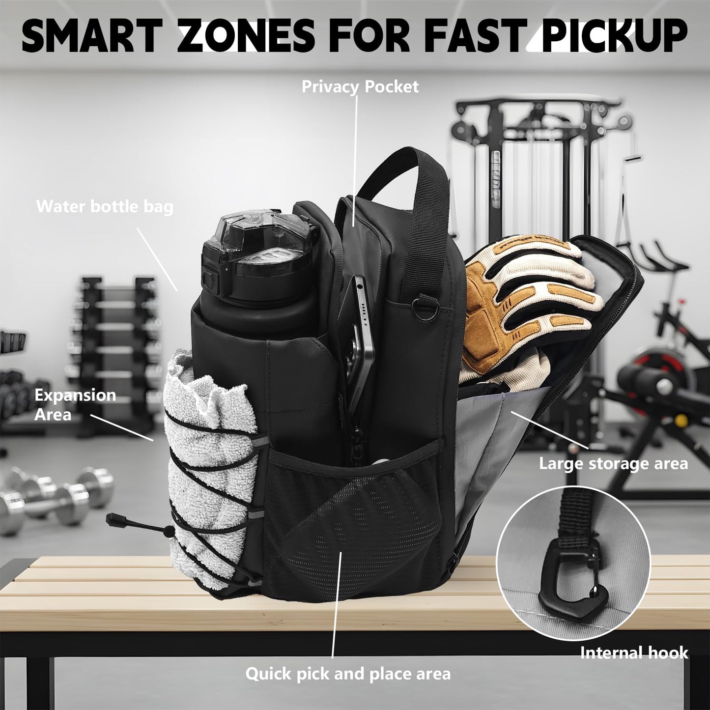 Magnetic Gym Water Bottle Bag with Phone Holder for Men, Magnetic Gym Bag Attaches to Equipment, Holds Water Bottle, Phone & Essentials for Workout, Training & Fitness