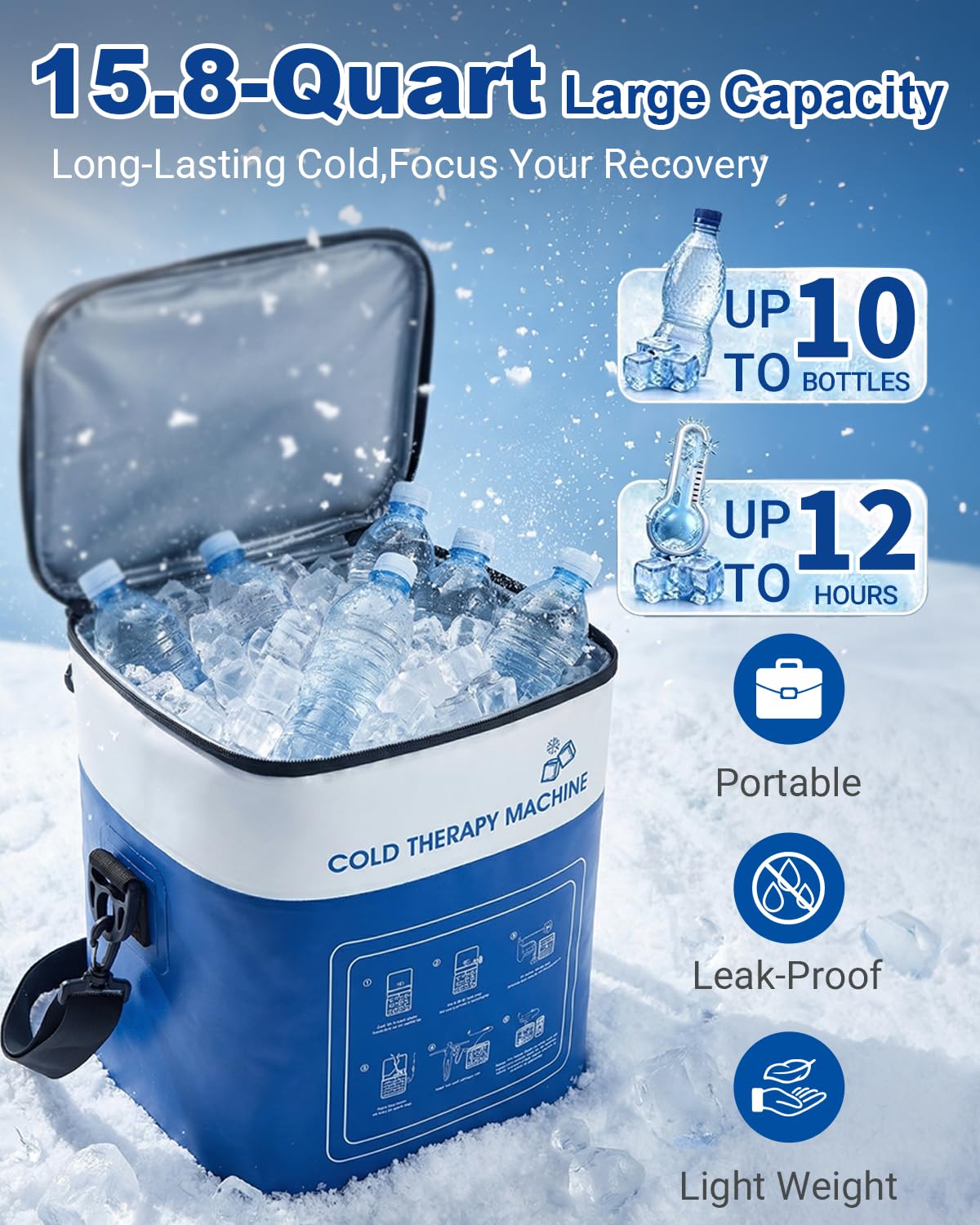 Cold Therapy Machine for Hip, 15.8Qt Large Ice Machine with Temp Display & Pressure Regulator, Cryotherapy Leak-Proof Hip-Specific Wrap, Whisper-Quiet Pump & 4 Timer Settings