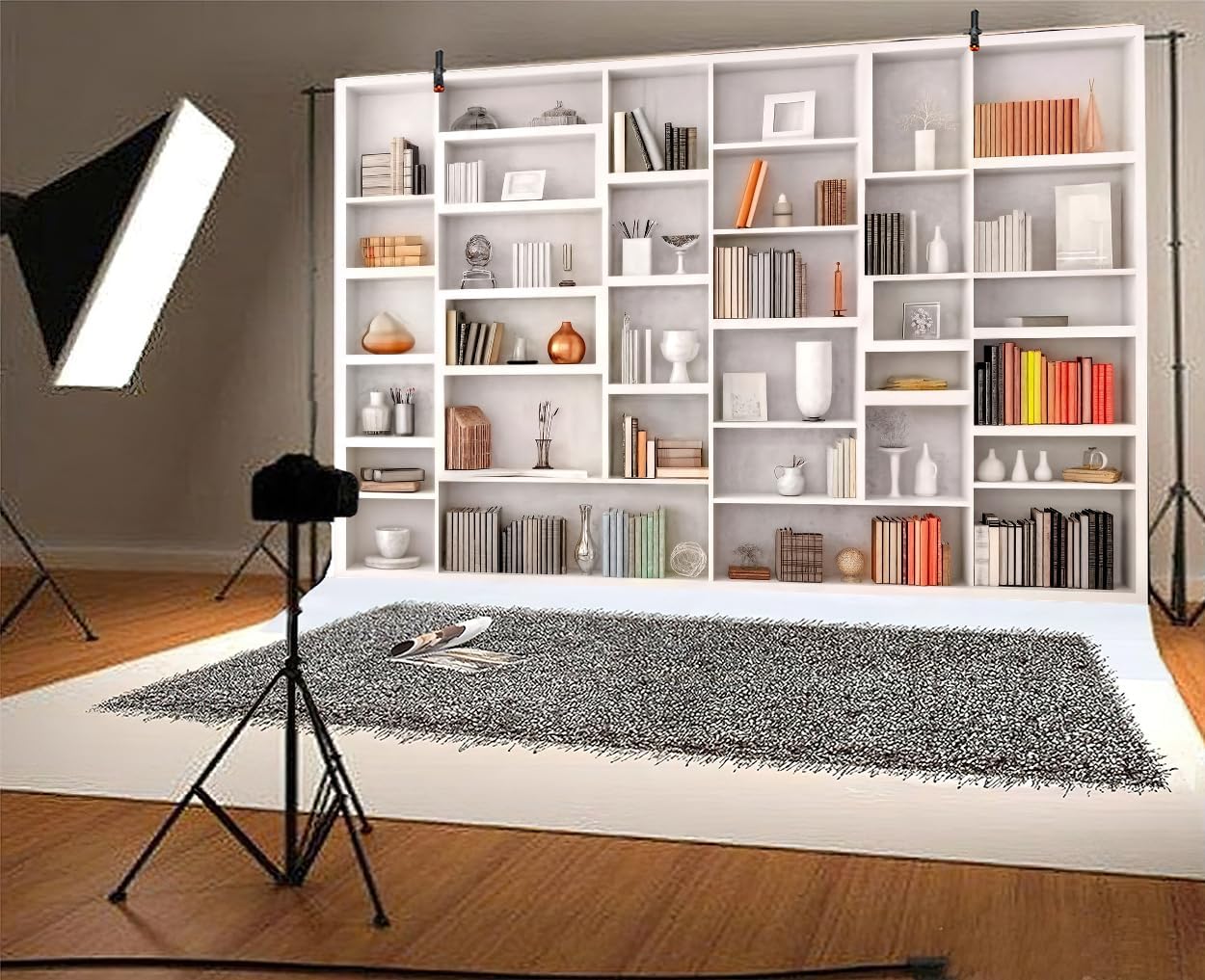 Xguatan 7x5ft White Bookshelf Backdrop Office Home Bookcase Photography Backdrop Decoration for Video Conference, Zoom