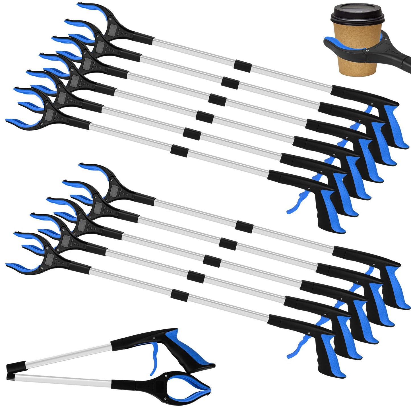 Tottist 12-Piece Heavy-Duty Trash Collection Tool - 32-Inch Lightweight Telescopic Grabber Ergonomic Handle, Non-Slip Grip | Multi-Purpose Mobility Aid for Seniors