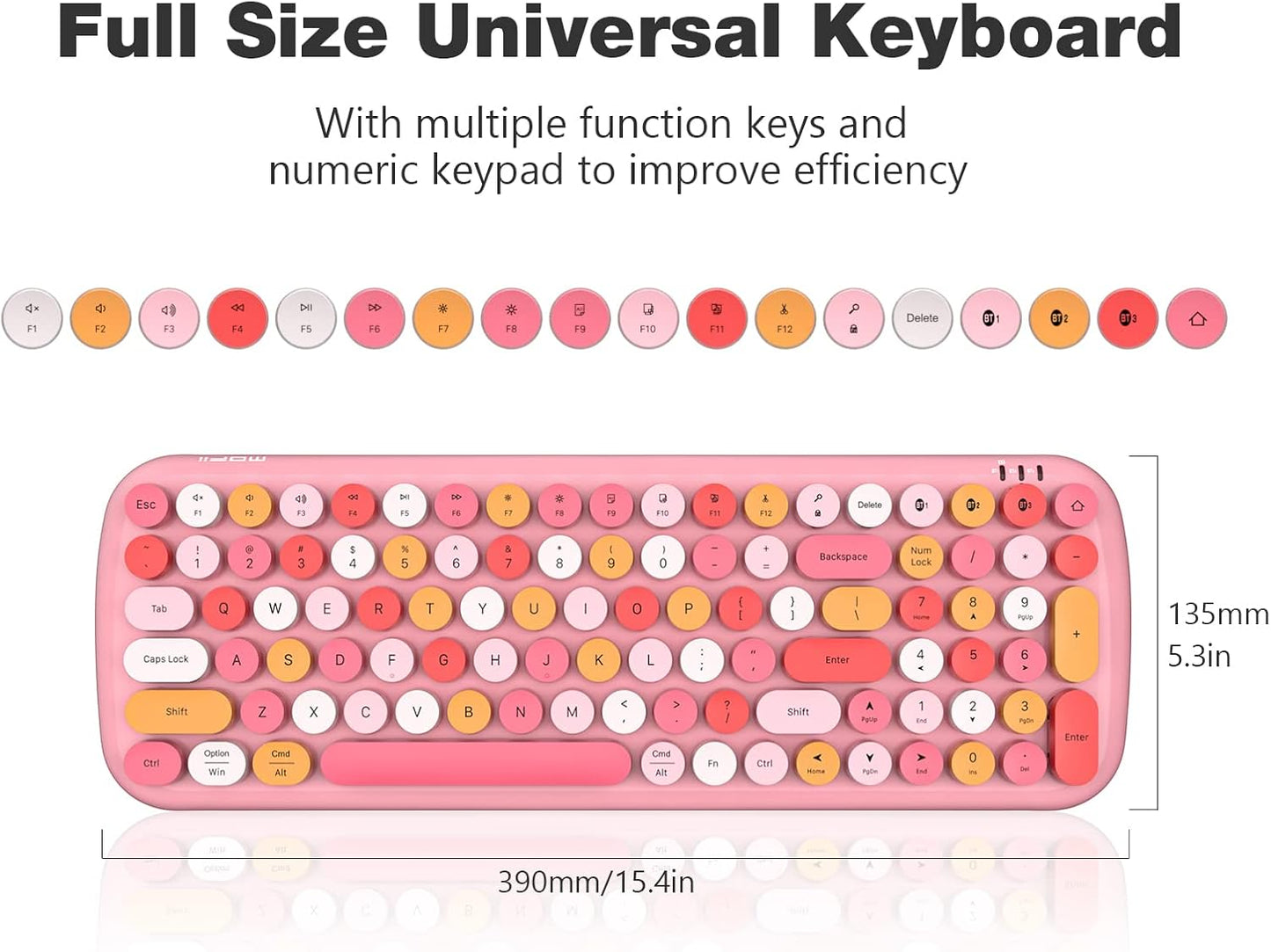 MOFII Wireless Keyboard and Mouse Combo, Full-Size Retro Typewriter-Style Wireless Keyboard with Optical Mouse