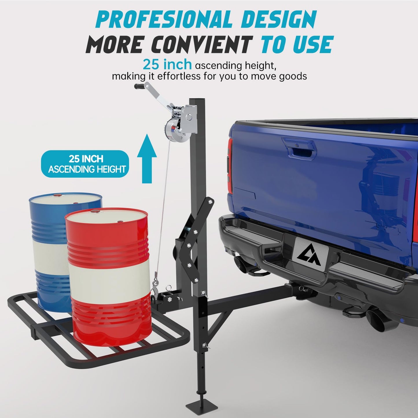 CROSSHIP Truck Hitch Game Carrier Lifting System - Hitch-Mounted Hoist Platform - 360 Degree & Foldable for Safely Load, 250lbc Lift for Truck, Pickups & SUV (Fits 2'')