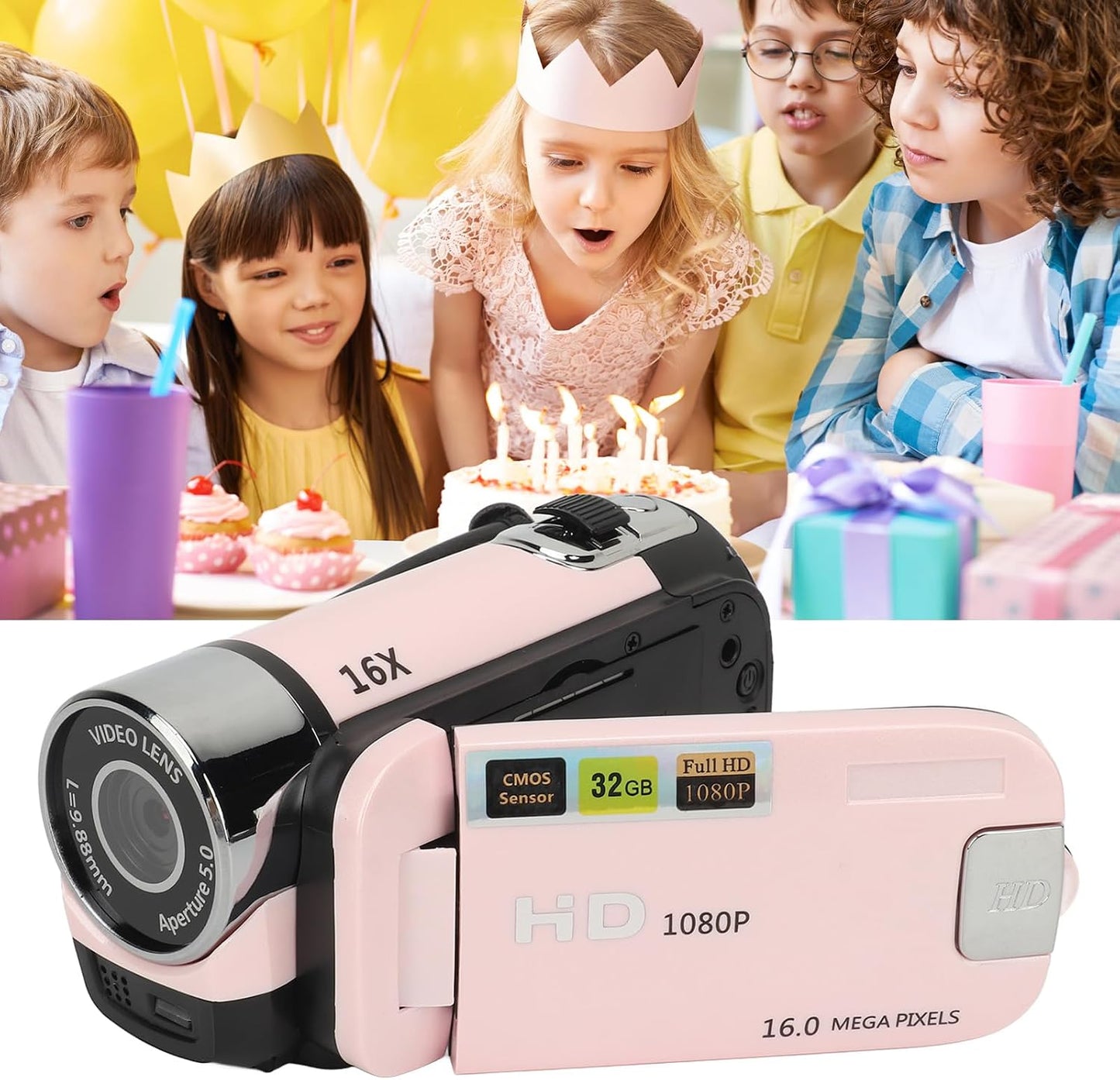 Focket 1080P 16MP 2.4in 16X 1020mAh 32GB Digital Camera, FHD Vlogging Camera with Flip Screen, Digital Zoom, Flash