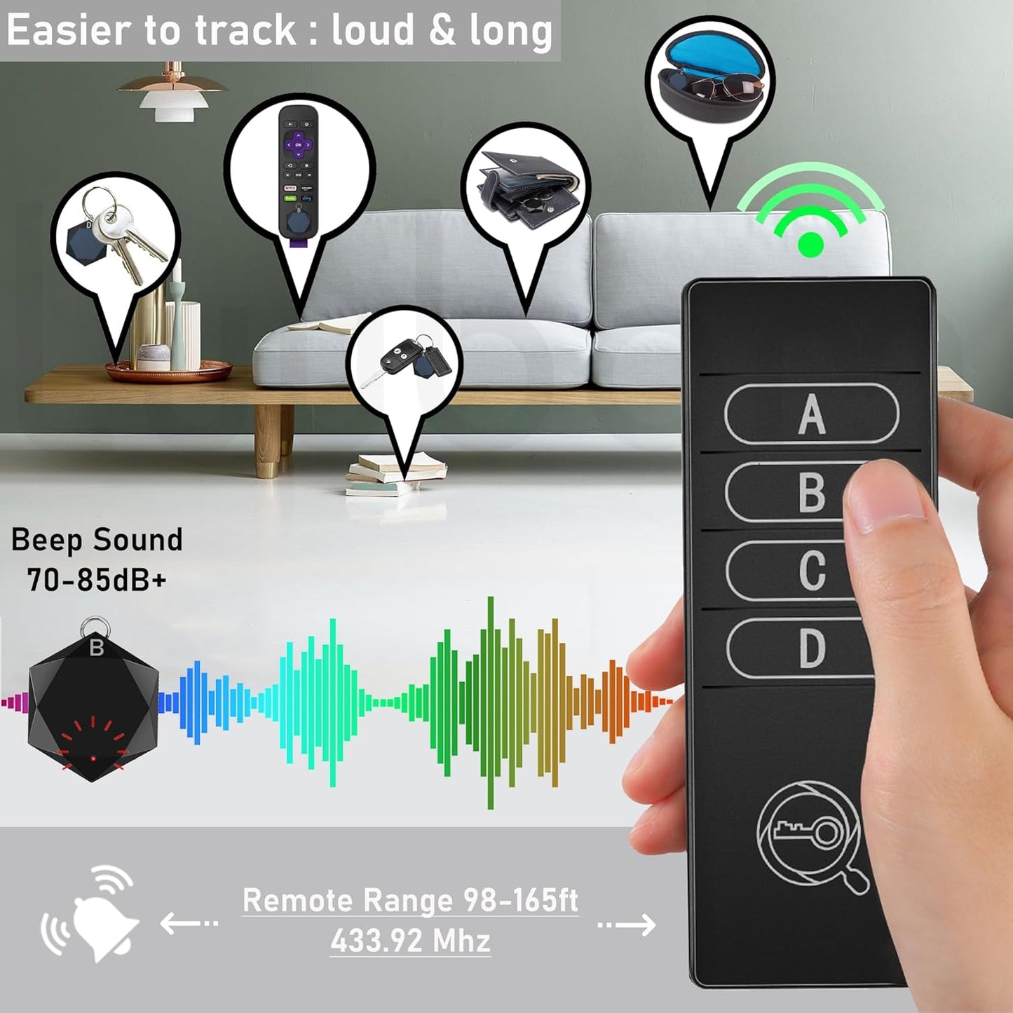 Luubom 1 4 80dB+ 164ft Key Finder Transmitter Receivers, Wireless Item Locator Range for Keys Remote Pet Collar