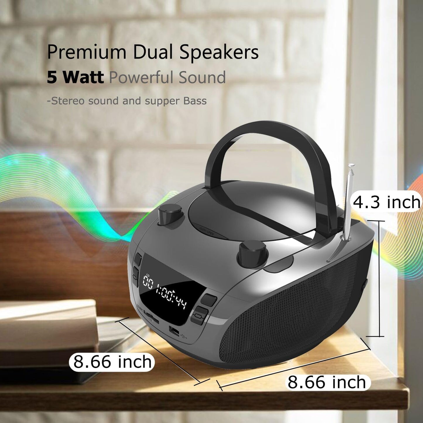 LONPOO MP3, Portable CD Boombox -FM & AM Radio, CD Player, Bluetooth, USB, AUX,Portable, Built-in Stereo Speakers