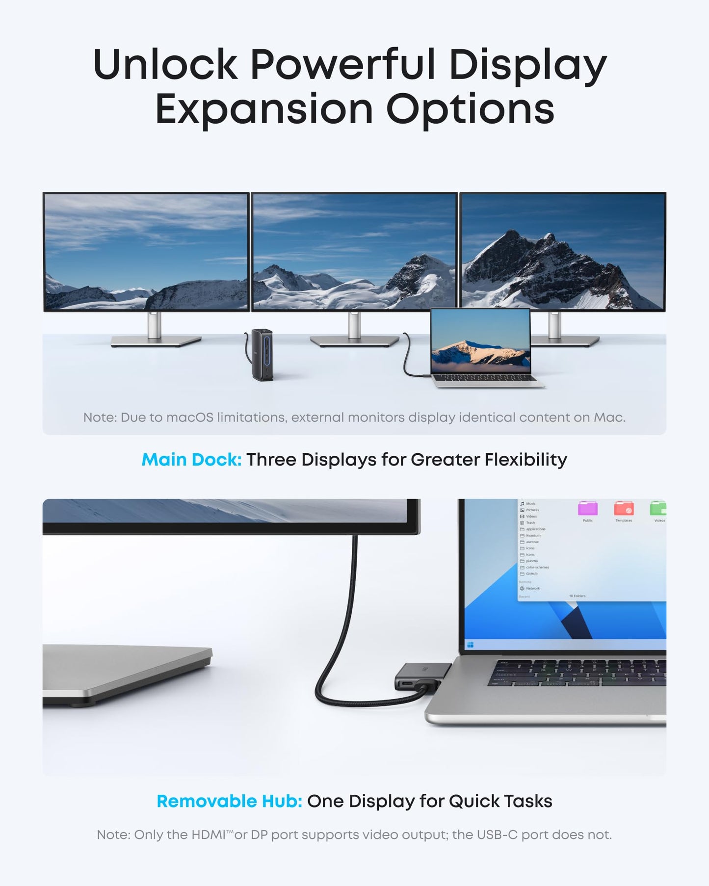 Anker Nano 13-in-1 Laptop Docking Station with Detachable 6-in-1 Hub, USB-C 3 Display Docking (2 HDMI+1 DP), 10 Gbps USB-C, 3 USB-A, Audio, SD/TF, Ethernet, 100W Max PD for Dell/Lenovo/HP Home Office