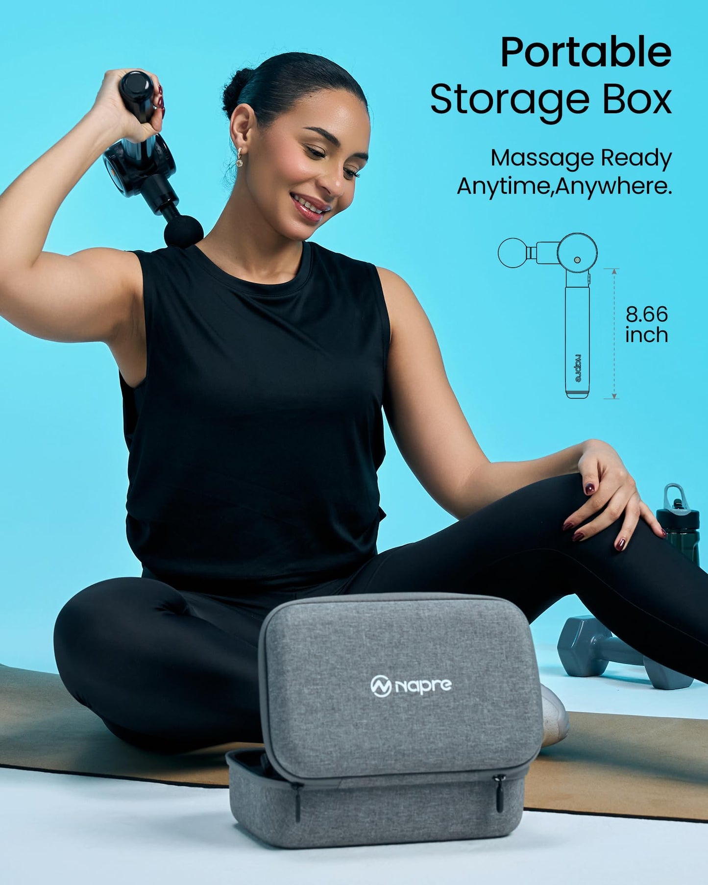 NAPRE Massage Gun with Extension Handle and 3 Adjustable Angles,Deep Tissue Back Massage for Neck/Shoulders/Waist/Body Pain Relief,Handheld Percussion Muscle Massager with Case,Blue