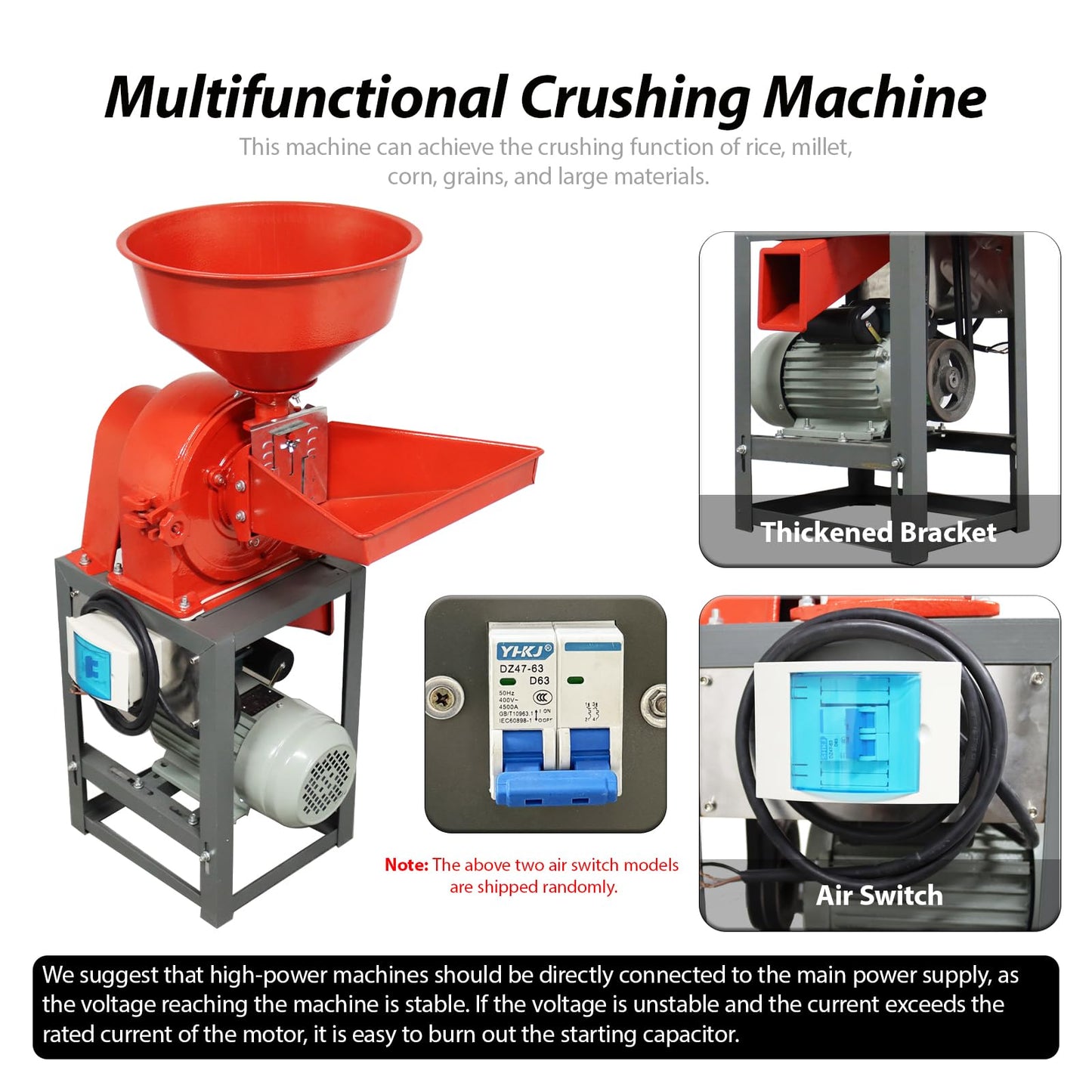 Banfluxion 220V Multifunctional Grinding Machine Cereals Pulverizer Electric Grain Crusher for Rice, Corn, Millet, with 2 Sieves & Adjustable Hopper, Ideal for Household, Farm Use, 100-150kg/h, 2.2KW