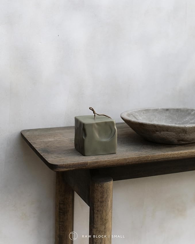 LAWA Raw Block Candle - Beautiful Handmade Pillar Scented Soy Wax Elegant Aesthetic Candle Housewarming Gift Home Room Shelf Decor Idea (Earthy Green, Small)