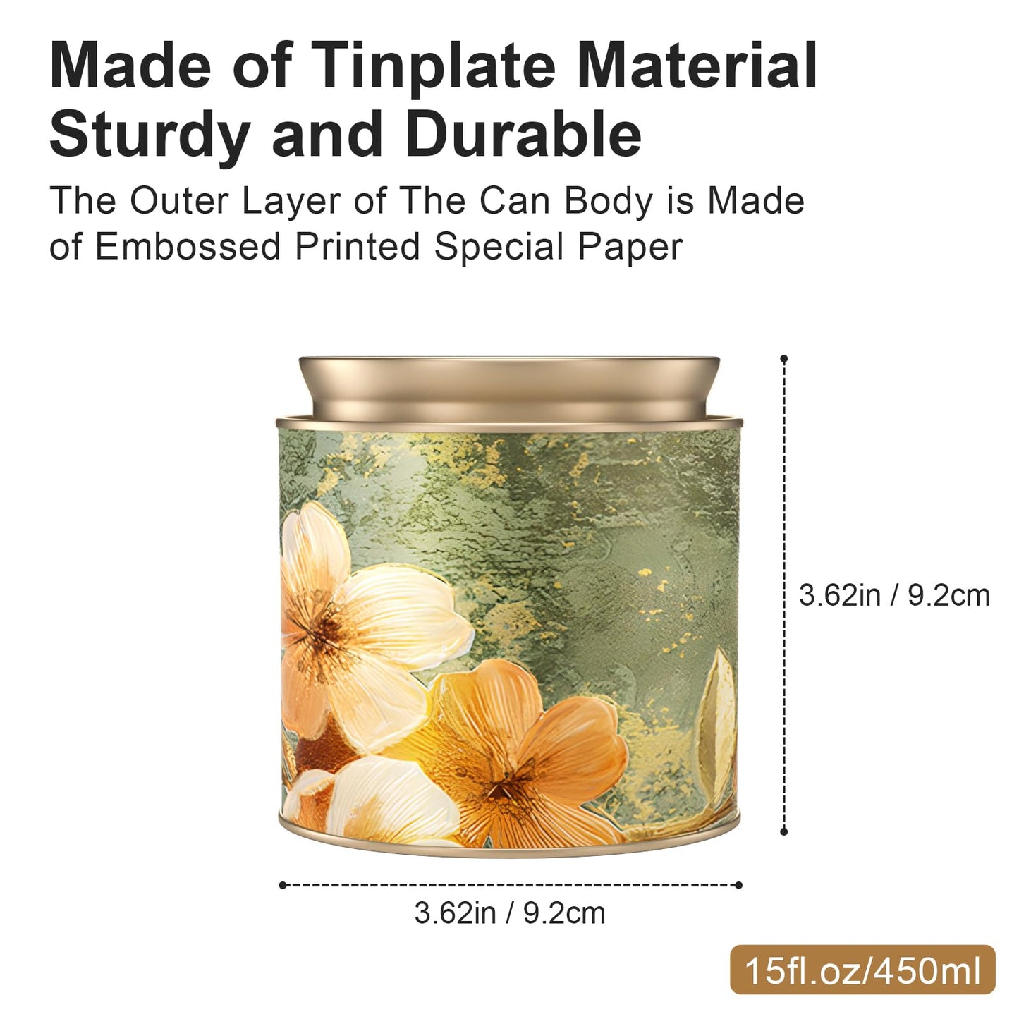 6 Pack Airtight Tea Canisters,15 Fluid Oz Embossed Tea Tins for Loose Leaf Tea Storage. Ideal for Tea, Coffee Beans, Candy, Nuts & More! Perfect for Kitchen and Pantry, Size 3.62x3.62" Coffee Canister