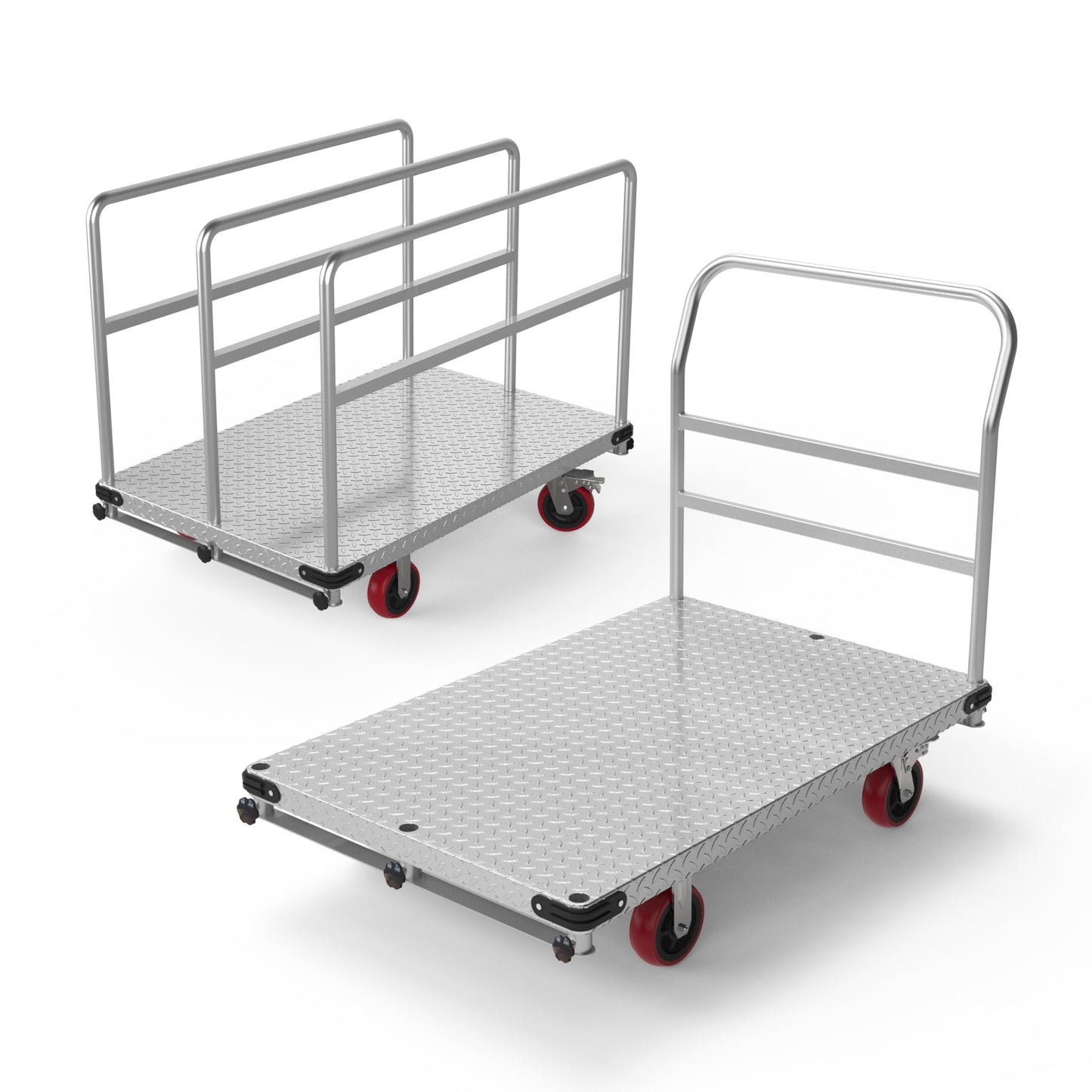 Extra Large Steel Panel Cart Dolly, 2IN1 Heavy Duty Drywall Lumber Truck with 3000 LBS Capacity, 44 x 28 inch 2MM Steel Plate Drywall Cart with 6" Swivel Brake Wheels, 1Front and 3Side Handrials