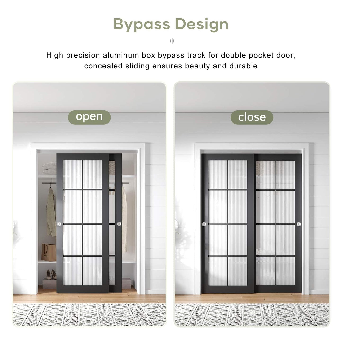 EaseLife 5.3FT/64in Bypass Double Sliding Pocket Door Hardware Kit,Commercial Grade,Aluminum,Bypassing Closet Doors Track for 2 Door System,Slide Smoothly Quietly,Easy Install,No Doors