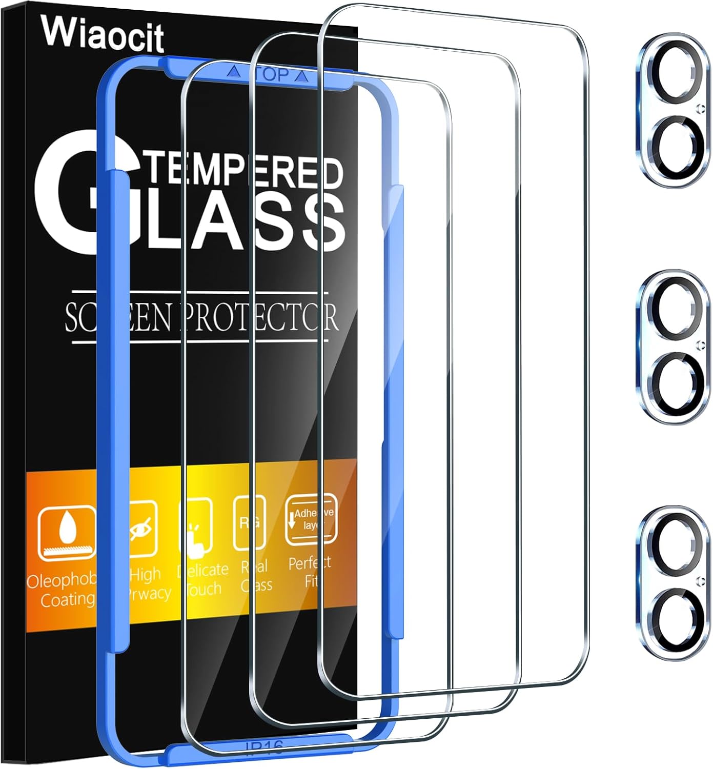3 Pack 16 3 Pack 9H Wiaocit Tempered Glass Screen Protector for iPhone with Camera Lens Protector, Hardness, Bubble