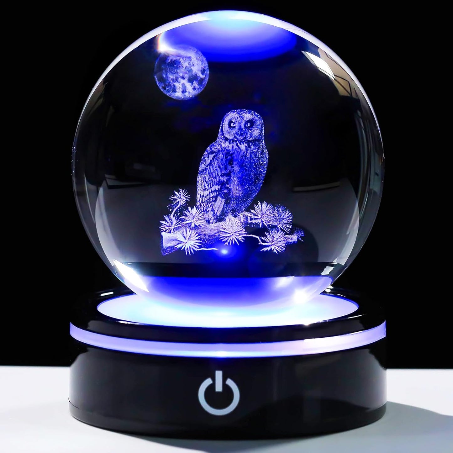 YWHL 3D Owl Figurine - Colorful Light Base Crystal Ball | Perfect Gift for Owl Lovers (80mm)